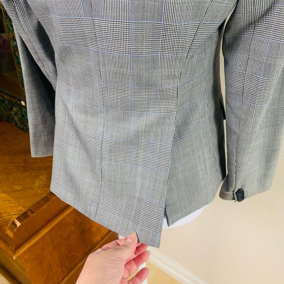 Theory Size 4 100% Wool Glen Plaid Blazer Jacket Gray Blue Career Office Work - Picture 7 of 10